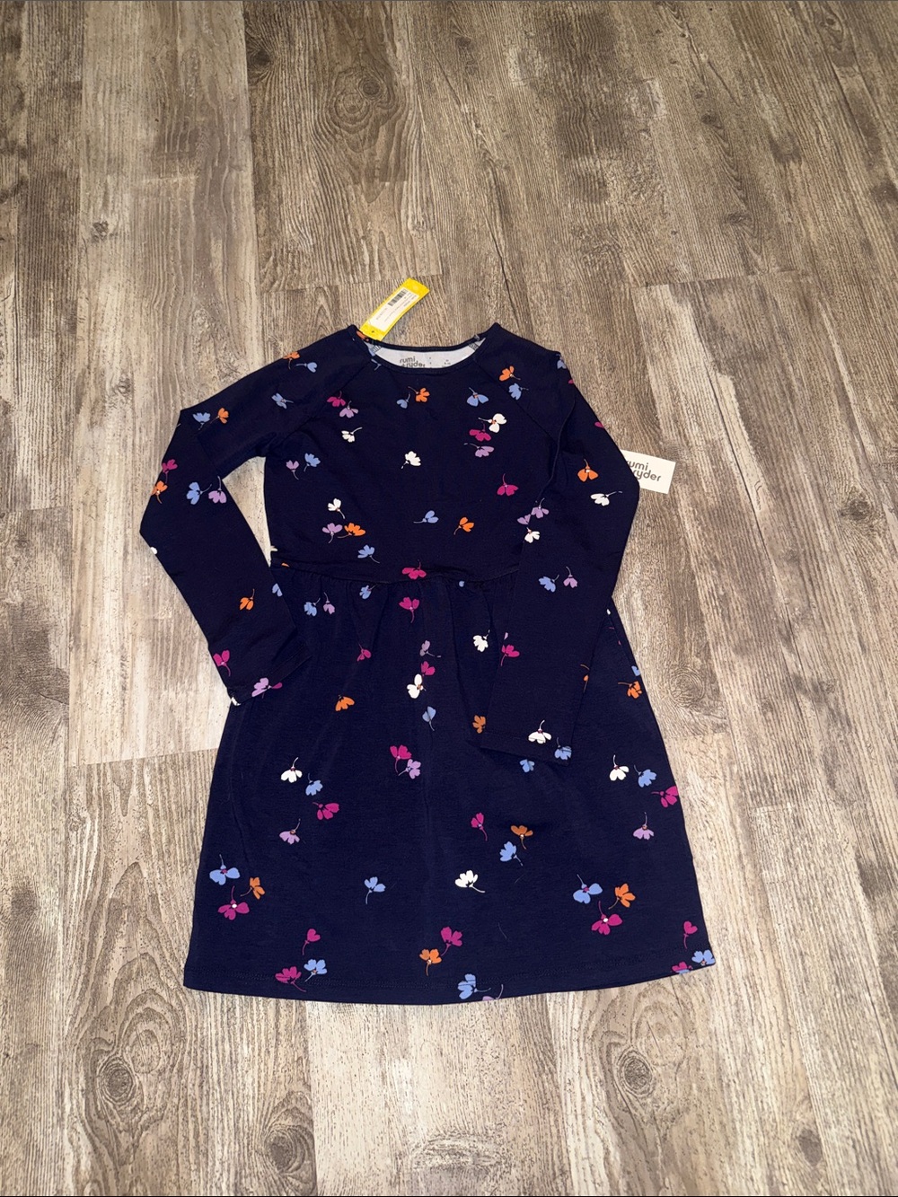 Navy Floral-Print Long Sleeve Girls' Dress